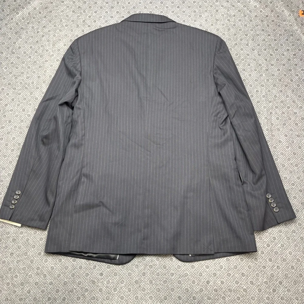 NEW Merona Mens‎ Pinstripe Suit Set 44R Blazer 36x32 Pants Charcoal Gray 2 Piece